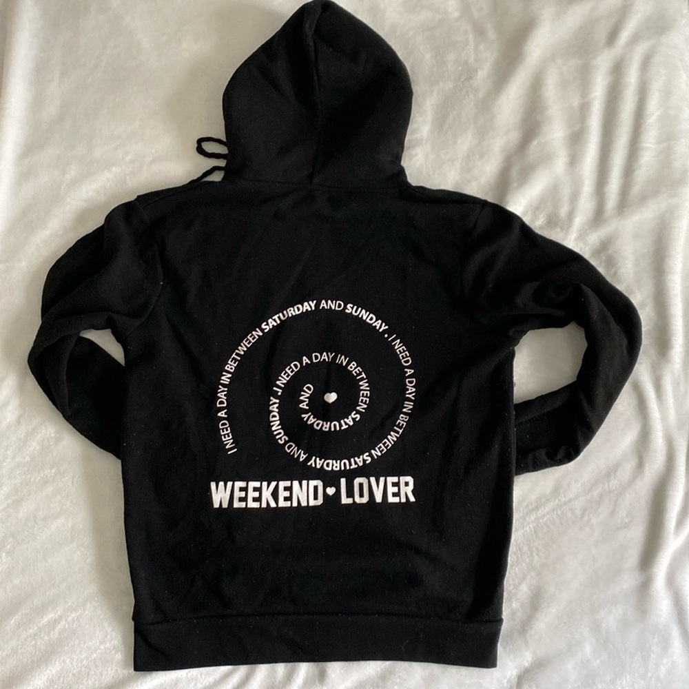 Black “Weekend Lover” full body zipper fleece hoodie
